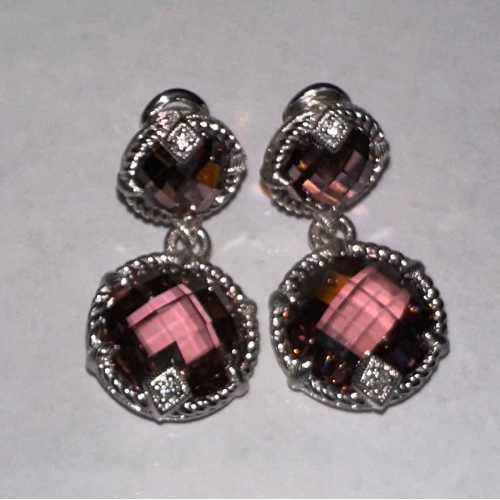 Judith Ripka 2 stone raspberry crystal drop Earrings